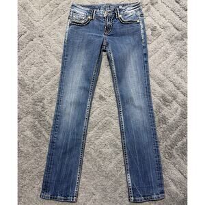 Miss Me Jeans 27x30 Irene Straight Thick Stitch Low Rise Flap Pocket Blue Denim